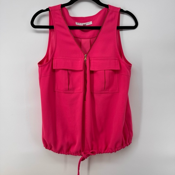 Trina Turk Pink Top Sleeveless Flap Pockets Cinched Medium - Picture 1 of 8